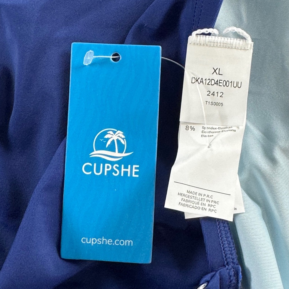 NWT Cupshe Women's Size XL Blue Ruched Tankini Floral Bikini Set DKA12D4E001UU - Picture 6 of 13